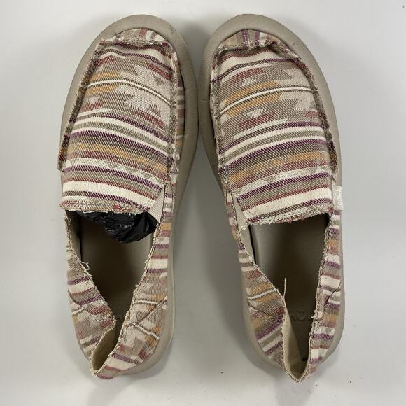 Sanuk Donna Slip On Casual Canvas Sneakers Womens Size 8 Striped Beach Surfer - Picture 5 of 9